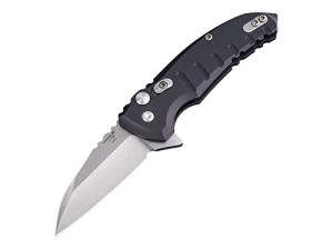 Hogue Elishewitz X1-Microflip Flipper 2.75" CPM-154 Stonewashed Plain Wharncliffe Blade, Black Aluminum Handles, Button Lock Folding Pocket Knife - 24160