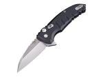 Hogue Elishewitz X1-Microflip Flipper 2.75" CPM-154 Stonewashed Plain Wharncliffe Blade, Black Aluminum Handles, Button Lock Folding Pocket Knife - 24160