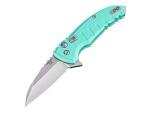 Hogue Elishewitz X1-Microflip Flipper 2.75" CPM-154 Stonewashed Plain Wharncliffe Blade, Aquamarine Aluminum Handles, Button Lock Folding Pocket Knife - 24163
