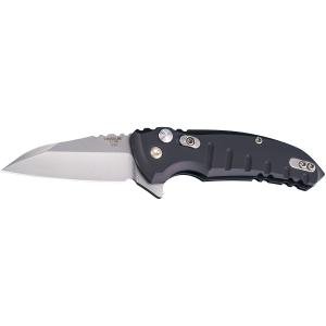 Hogue Elishewitz X1-Microflip Flipper 2.75" CPM-154 Stonewashed Plain Wharncliffe Blade, Black Aluminum Handles, Button Lock Folding Pocket Knife - 24160