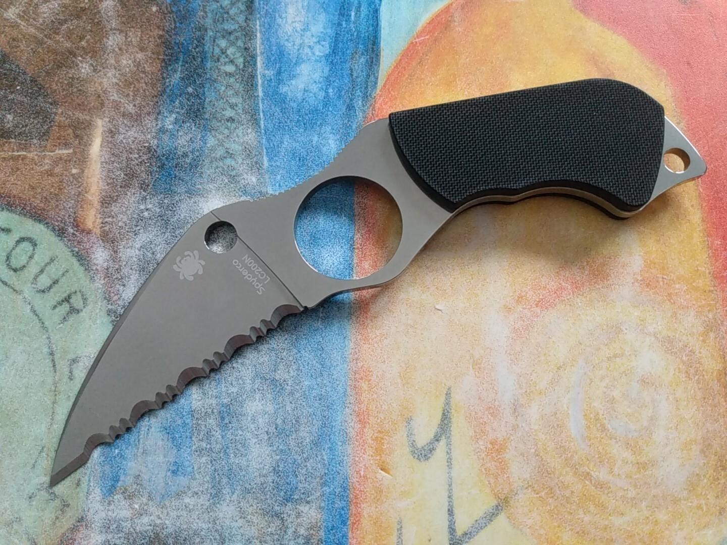 Spyderco Swick 6 Neck Knife, LC200N Wharncliffe Serrated Blade, Black G10 Handle