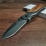 Tactical Wild Survival Folding Knife Wooden Handle Hunting Outdoor Short Knife