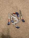 10 PCS Custom LOT OF TEXAS FLAG HANDLE FOLDING KNIFE WITH SHEATH