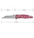 Red Pocket Knife 8” Overall Size M Wharncliffe Blade Full Metal Skulls Assist