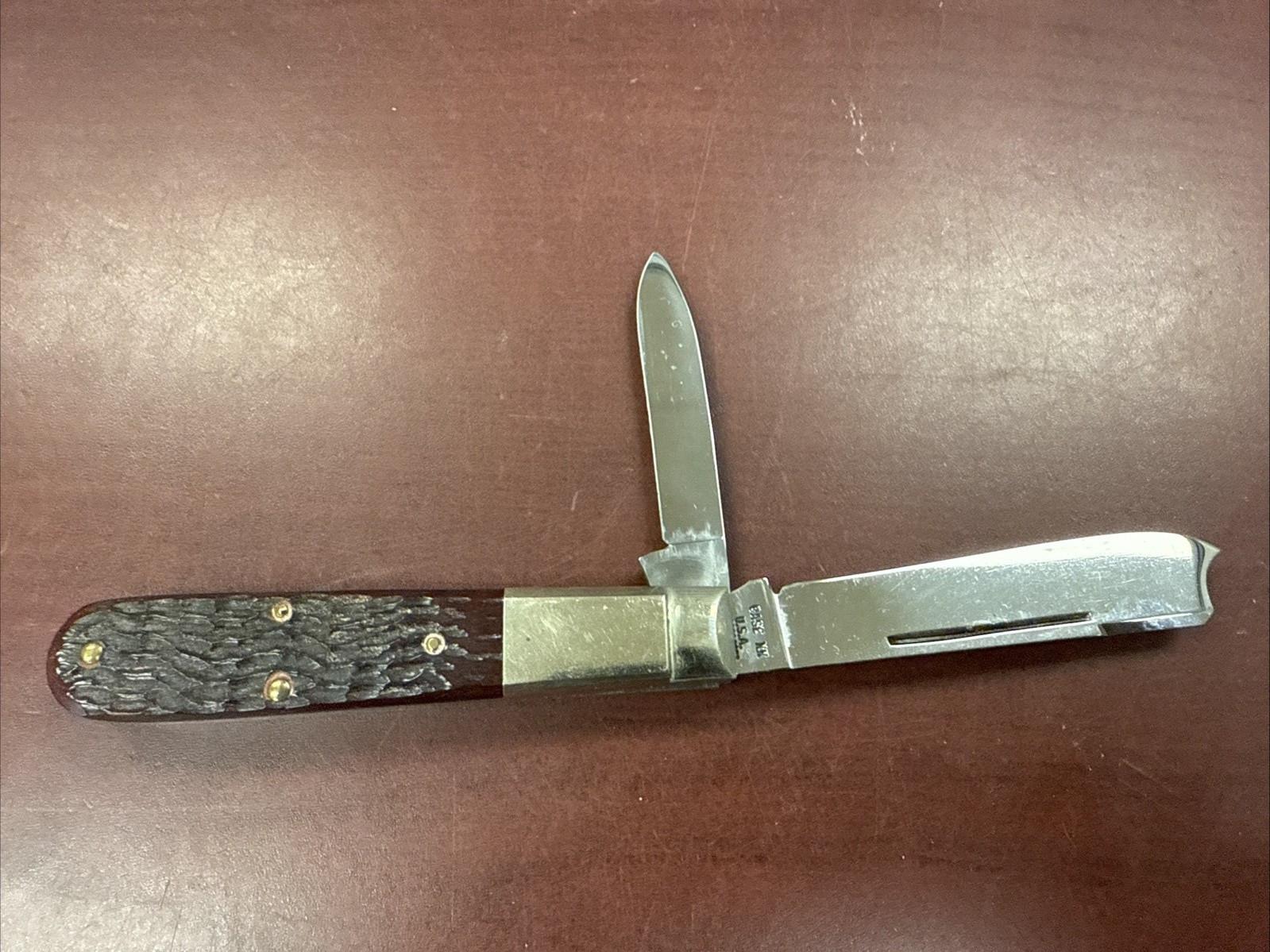 1971 VINTAGE CASE XX 6205R JIGGED RED BONE ONE ARMED MAN RAZOR KNIFE - 9 DOTS