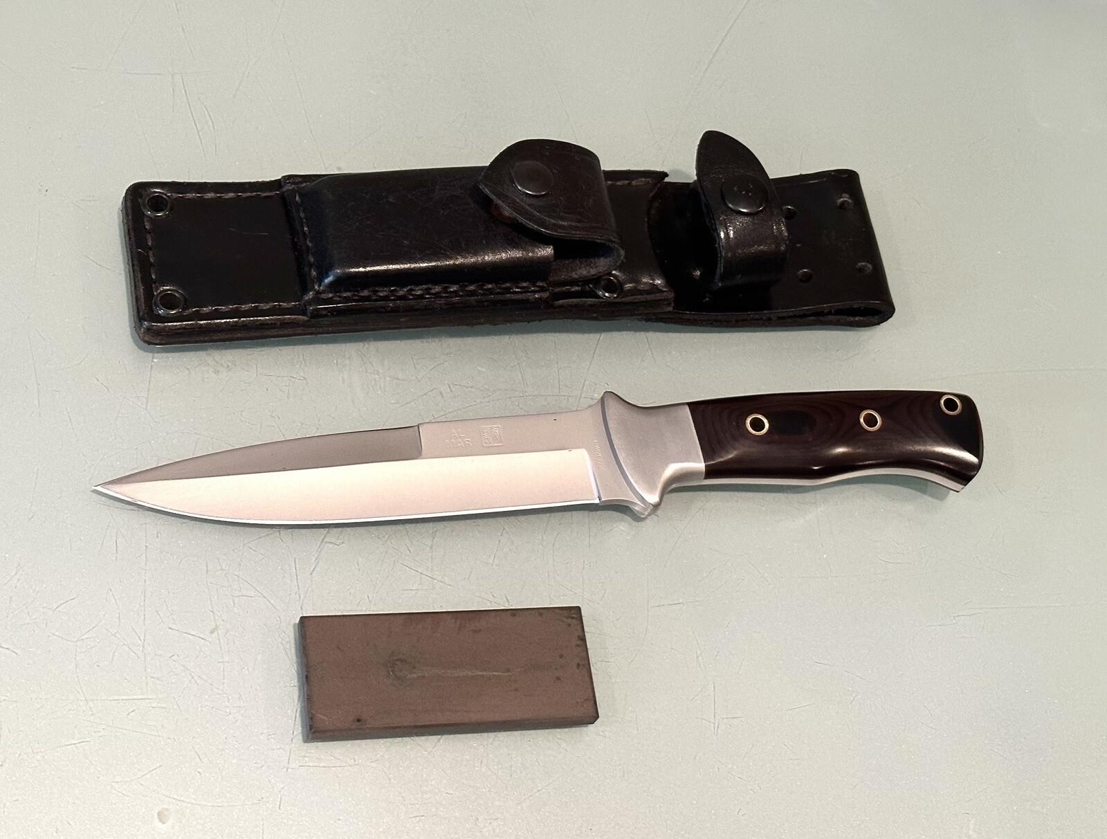 Vintage Al Mar Seki Japan 3004 Sere Micarta Fighting Dagger Knife Leather Sheath