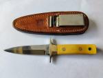 AL MAR FANG KNIFE  MICARTA HANDLE  TAPERED TANG LEATHER SHEATH USA SEKI-JAPAN