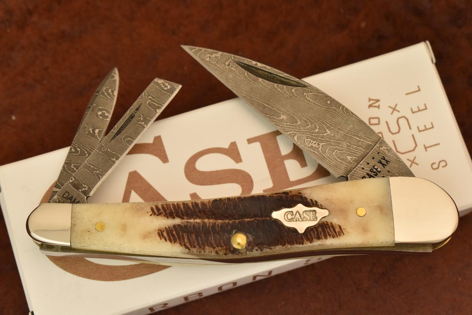 CASE XX USA SEAHORSE WHITTLER KNIFE DAMASCUS VINTAGE BONE 2023 CARBON (26222)