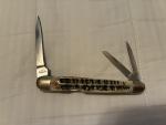 Vintage Mint Steel Warrior Whittler Knife Bone Handles SS Blades Wharncliffe