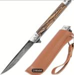 Handmade Vintage Wooden Pocket Knife with Sheath Gentlemen Folding Blade