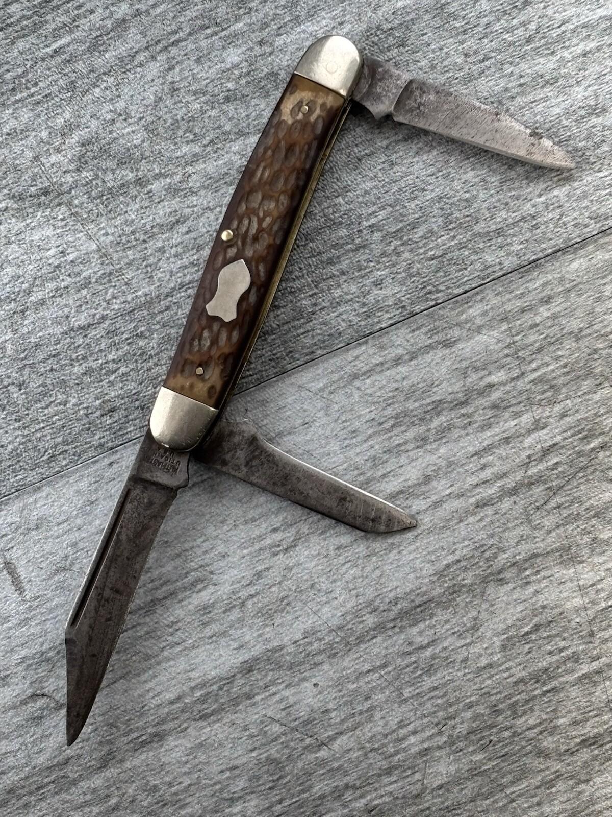 VTG Kutmaster Utica NY USA Made Folding Pocket Knife 3 Blade Brass Liner