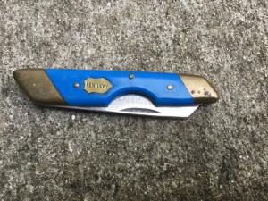 Vintage 1980s Elk Horn Taylor Cutlery "Shark" Pocket Knife Blue Brass Kentucky