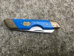 Vintage 1980s Elk Horn Taylor Cutlery "Shark" Pocket Knife Blue Brass Kentucky