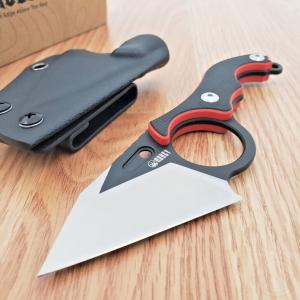 Kubey Hippocam EDC Fixed Knife 2.38" D2 Tool Steel Blade Black/Red G10 Handle