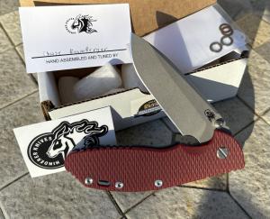 Hinderer Knives XM-24 4” S45VN Spearpoint Working Finish Battle Blue Red G10