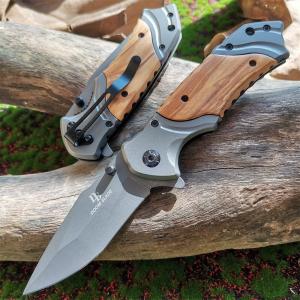 Outdoor camping hunting survival folding wooden handle defensive tactical knife