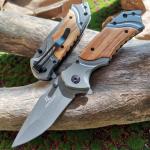 Outdoor camping hunting survival folding wooden handle defensive tactical knife