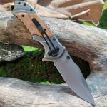Outdoor camping hunting survival folding wooden handle defensive tactical knife