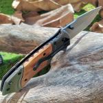 Outdoor camping hunting survival folding wooden handle defensive tactical knife