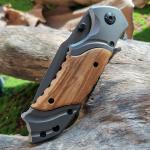 Outdoor camping hunting survival folding wooden handle defensive tactical knife