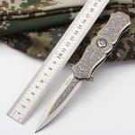 Silver Exquisite Engraving Crafted Survival Defense Premium Sharp Folding Knife