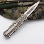 Silver Exquisite Engraving Crafted Survival Defense Premium Sharp Folding Knife