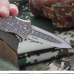 Silver Exquisite Engraving Crafted Survival Defense Premium Sharp Folding Knife