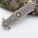 Silver Exquisite Engraving Crafted Survival Defense Premium Sharp Folding Knife