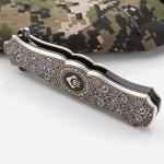Silver Exquisite Engraving Crafted Survival Defense Premium Sharp Folding Knife