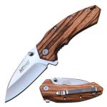 MTECH USA - Spring Assisted Folding Knife - Satin Finish Stainless Steel Wharncliffe Blade, Zebra Wood Handle, Pocket Clip, Liner Lock - Hunting, Camping, Survival, Tactical, EDC – MT-A1158ZW