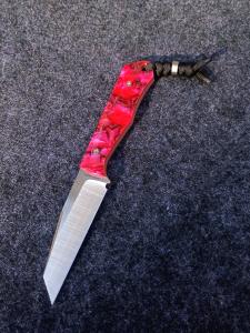 Jackwolf edc fixed blade knife collusion in red abalone w/ collectors box