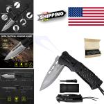 EDC Tactical Damascus Folding Pocket Knife with LED Light and Fire Starter