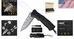 EDC Tactical Damascus Folding Pocket Knife with LED Light and Fire Starter