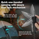 EDC Tactical Damascus Folding Pocket Knife with LED Light and Fire Starter