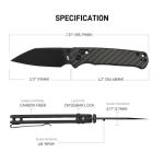 CJRB Hectare-Alt Pocket Knife, 3.11'' AR-RPM9 Steel Blade Carbon Fiber Handle Folding Knife with Pocket Clip for Men Women, EDC Knife for Camping Hiking Fishing Survival 1935 Black PVD Coating