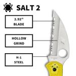 Spyderco Salt 2 Wharncliffe Knife with 2.9" H-1 Ultra-Corrosion Resistant Steel Blade and Lightweight Yellow FRN Handle - SpyderEdge - C88SWCYL2