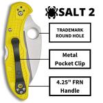 Spyderco Salt 2 Wharncliffe Knife with 2.9" H-1 Ultra-Corrosion Resistant Steel Blade and Lightweight Yellow FRN Handle - SpyderEdge - C88SWCYL2