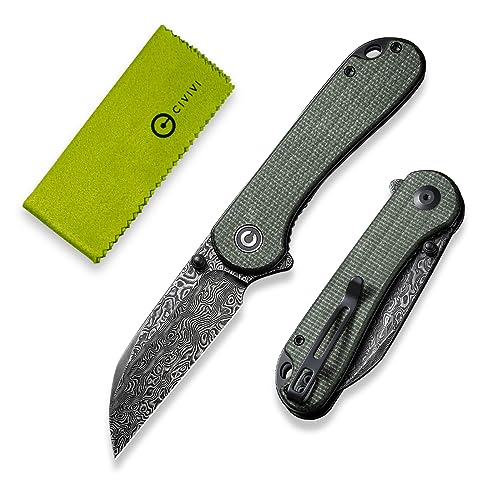 CIVIVI Elementum Wharncliffe Damascus Pocket Knife Micarta Handle