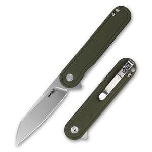 OLITANS G067 Folding Knife 2.75" D2 Wharncliffe Blade White G10 Handle, Camping Pocket Knife With Deep Carry Clip Outdoor EDC