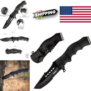 Tactical Folding Pocket Knife Black Oxide Blade for Camping and Hiking