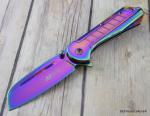 8 INCH MTECH RAINBOW FINISH SPRING ASSISTED KNIFE WITH POCKET CLIP 