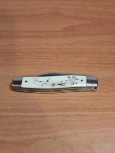 VINTAGE COLONIAL PROV USA SCRIMSHAW SERIES 3 BLADE STOCKMAN POCKET KNIFE