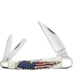 Case XX Pocket Knife SEAHORSE WHITTLER NATURAL BONE EMBELLISHED W/FLAG Item #10844-6355WH SS - Length Closed: 4Inches