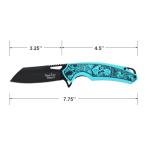Dark Side Blades Folding Pocket Knife, 7.75 inch Overall Length, Skull Design Handle, Wharncliffe Blade (Blue)