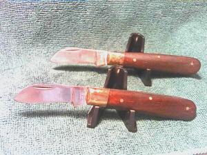 Lot of 2 Vintage Sodbuster Style Pakistan Work Knives w/Hardwood Handles, 3-1/2"