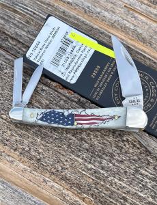 Case XX Pocket Knife SEAHORSE WHITTLER NATURAL BONE EMBELLISHED W/FLAG Item #10844-6355WH SS - Length Closed: 4Inches