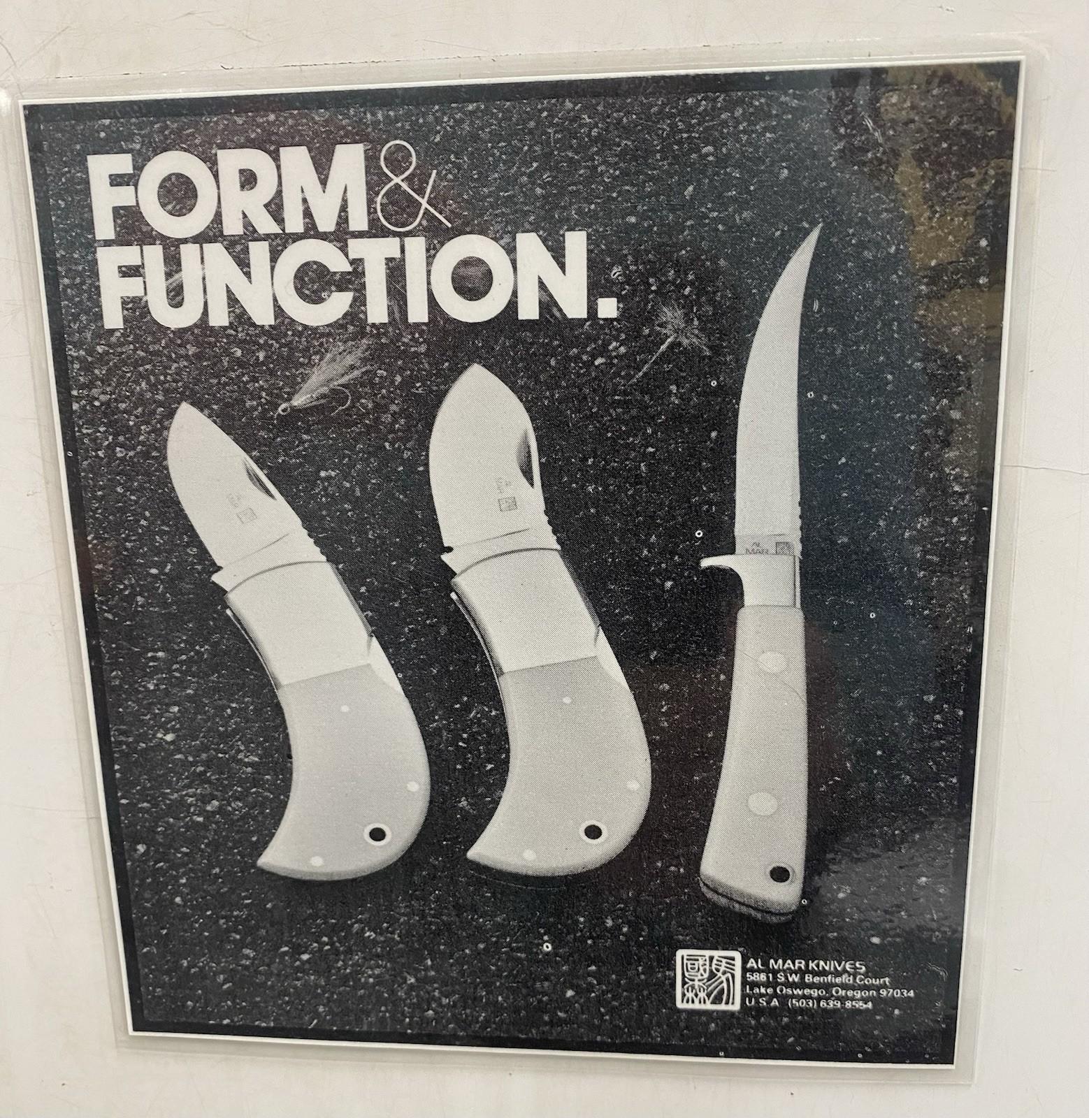 AL MAR KNIVES FRIDGE MAGNET. VINTAGE BULLDOG KNIFE CATALOG AD