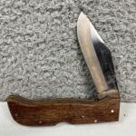 Vintage MAXAM STEEL LB 440  Folding Lockback Knife Wood Handle With Sheath