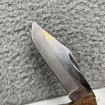 Vintage MAXAM STEEL LB 440  Folding Lockback Knife Wood Handle With Sheath