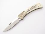 Vtg Explorer G Sakai Seki Japan Wolf Scrimshaw 3.1 Folding Lockback Pocket Knife